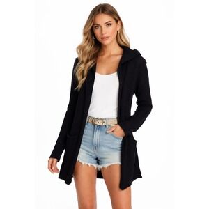 Revolve La Made Hooded Cardigan Sweater Women Medium Black